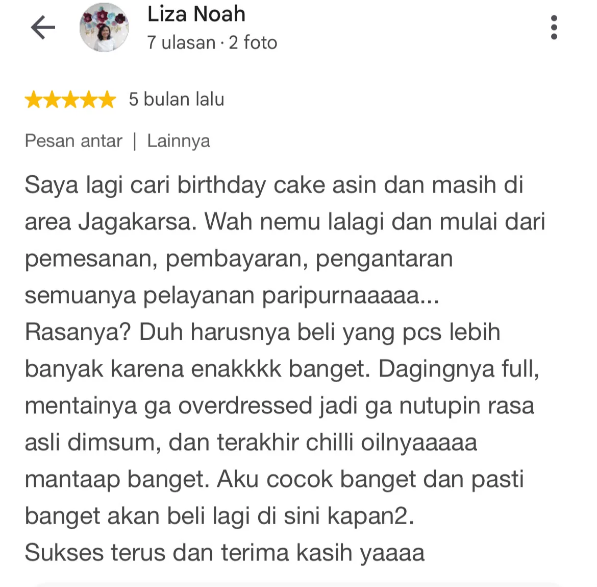 Ulasan Google tambahan dari Liza Noah untuk LalaGi Dimsum